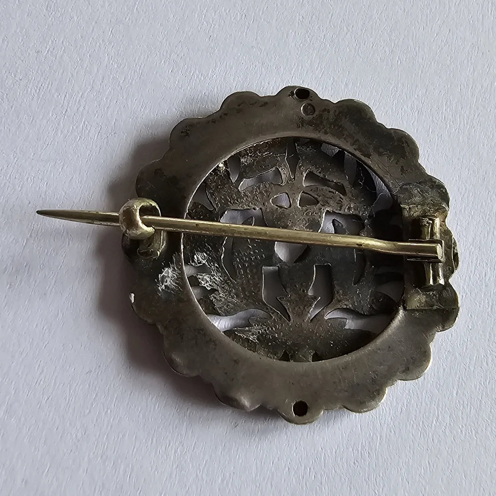 Antique floral brooch Victorian flowers silver tone cutout vintage old pin